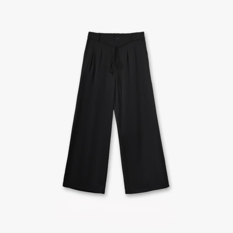 Pantalon noir à jambes larges et cordon de serrage - Noir - 6XL - image 0