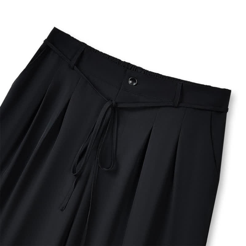 Pantalon noir à jambes larges et cordon de serrage - image 1