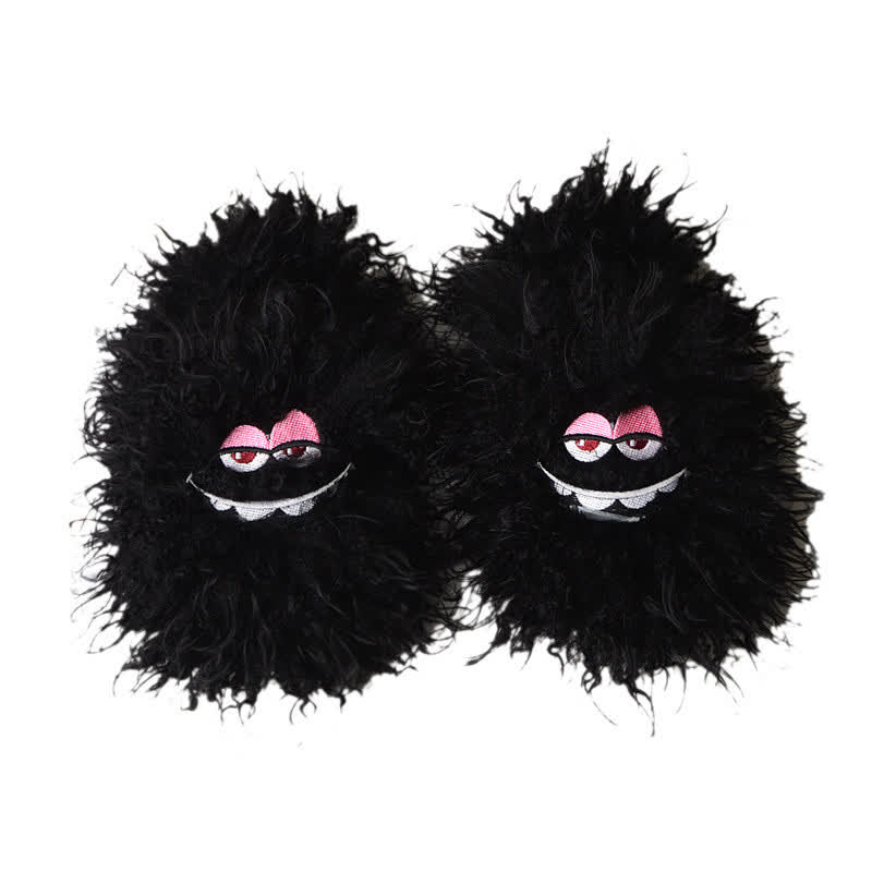 Pantoufles d'intérieur roses duveteuses à motif œil de dessin animé - Noir - 50-51 (US 12,5-13) - image 6