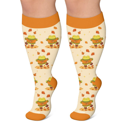 Chaussettes de compression grandes tailles automne motif animaux - Orange - 4XL - image 4