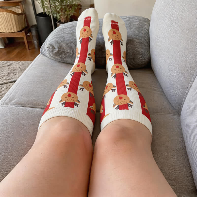Chaussettes de compression grandes tailles à rayures Père Noël et cerf - image 1