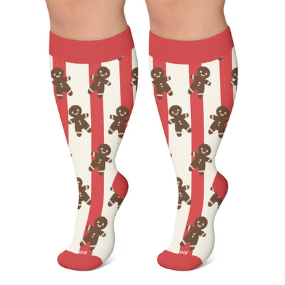 Chaussettes de compression grandes tailles à rayures Père Noël et cerf - Rouge - 4XL - image 5