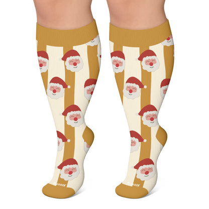 Chaussettes de compression grandes tailles à rayures Père Noël et cerf - Jaune - 4XL - image 4