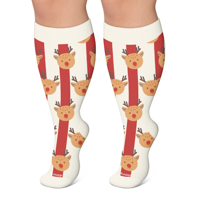 Chaussettes de compression grandes tailles à rayures Père Noël et cerf - Blanc - 4XL - image 6