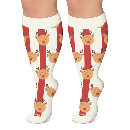 Chaussettes de compression grandes tailles à rayures Père Noël et cerf - Blanc - 4XL - image 6