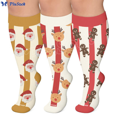 Chaussettes de compression grandes tailles à rayures Père Noël et cerf - image 0