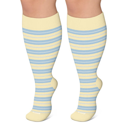 Chaussettes de compression à rayures rétro grandes tailles - Jaune - 4XL - image 4