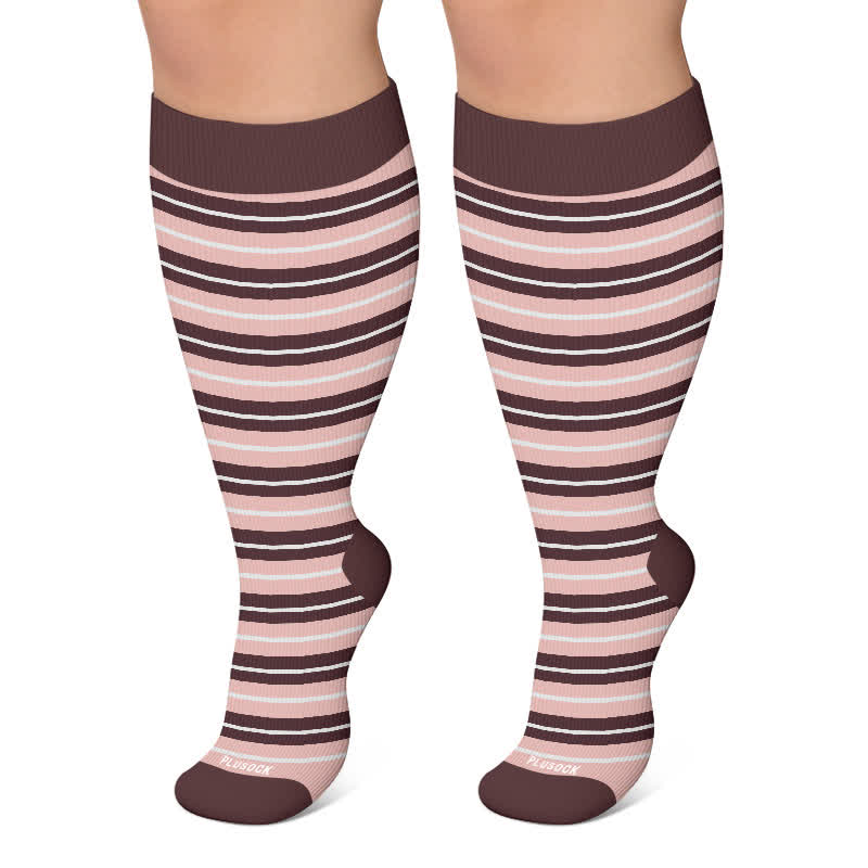 Chaussettes de compression à rayures rétro grandes tailles - Brun - 4XL - image 5