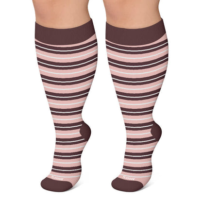 Chaussettes de compression à rayures rétro grandes tailles - Brun - 4XL - image 5