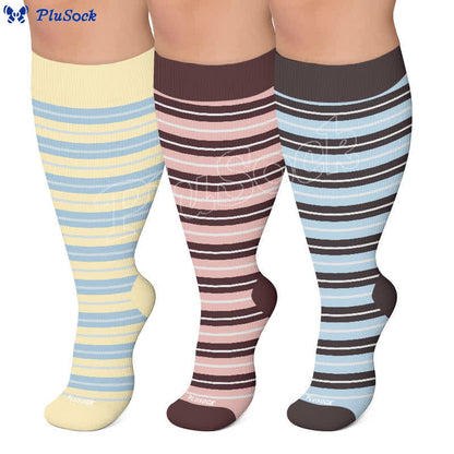 Chaussettes de compression à rayures rétro grandes tailles - image 0