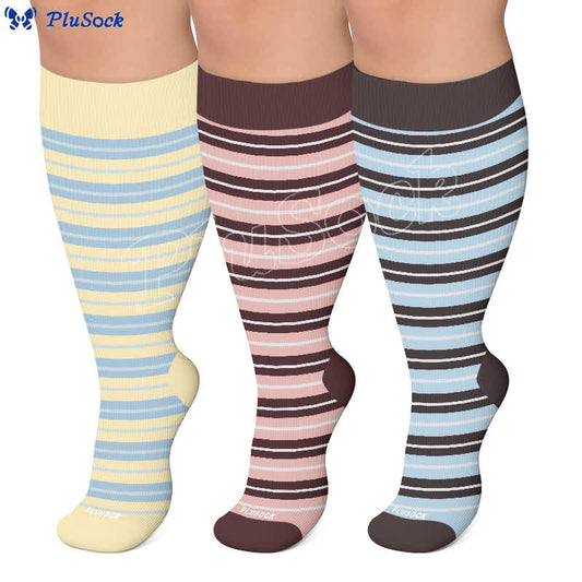 Chaussettes de compression à rayures rétro grandes tailles - image 0