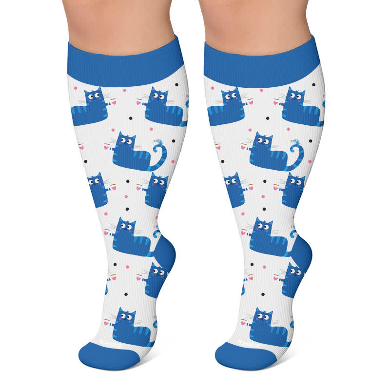 Chaussettes de compression grandes tailles à motif chat joueur - Bleu - 4XL - image 5