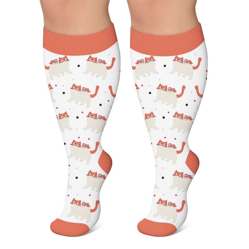 Chaussettes de compression grandes tailles à motif chat joueur - Rouge - 4XL - image 6