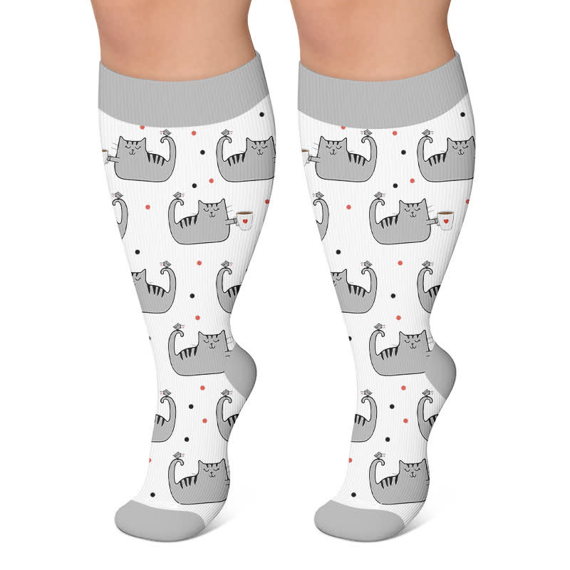 Chaussettes de compression grandes tailles à motif chat joueur - Gris - 4XL - image 4