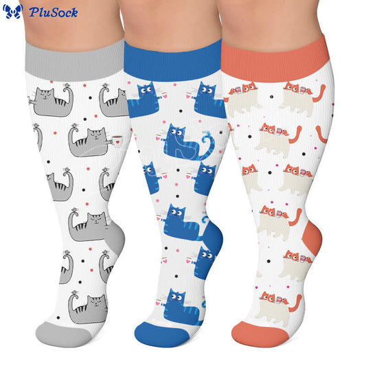 Chaussettes de compression grandes tailles à motif chat joueur - image 0