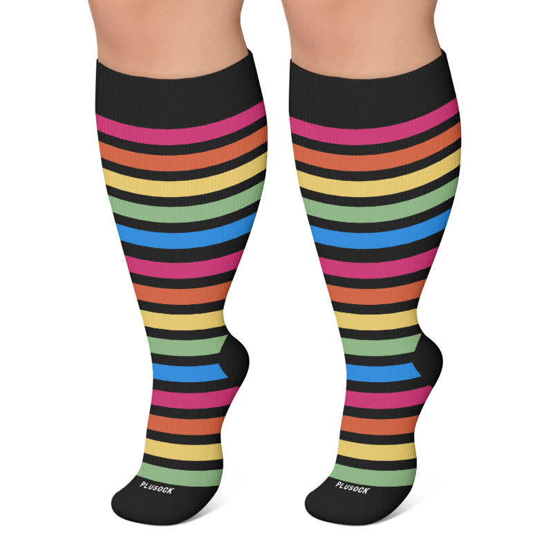 Chaussettes de compression rayées grandes tailles - Noir - 4XL - image 5