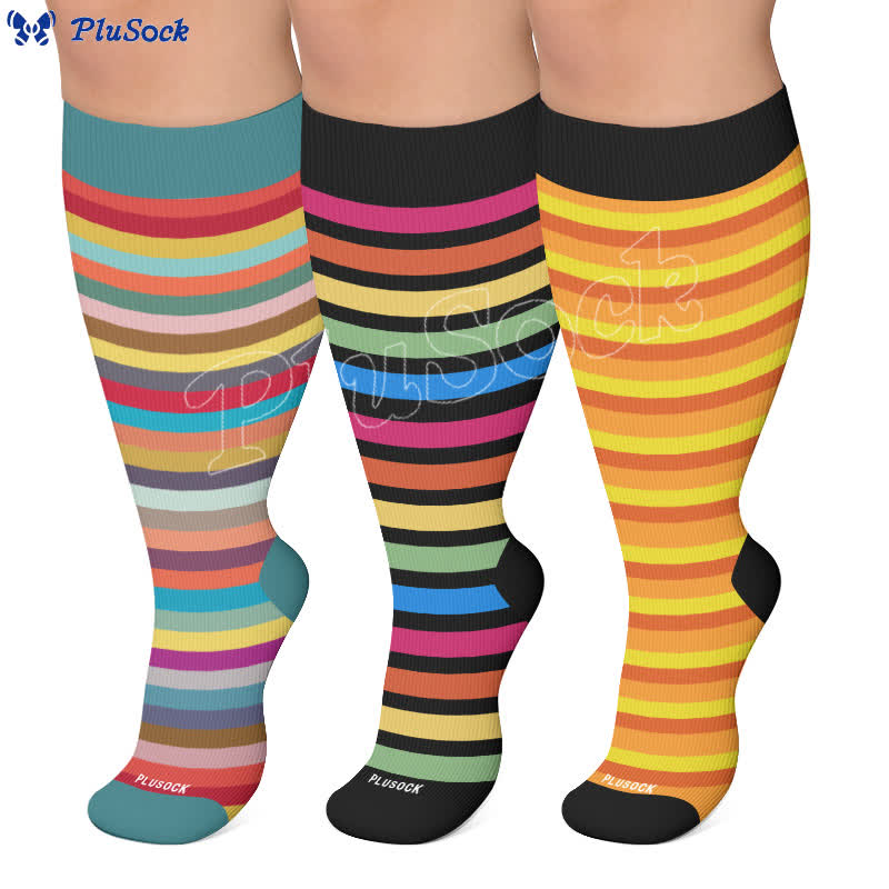 Chaussettes de compression rayées grandes tailles - image 0