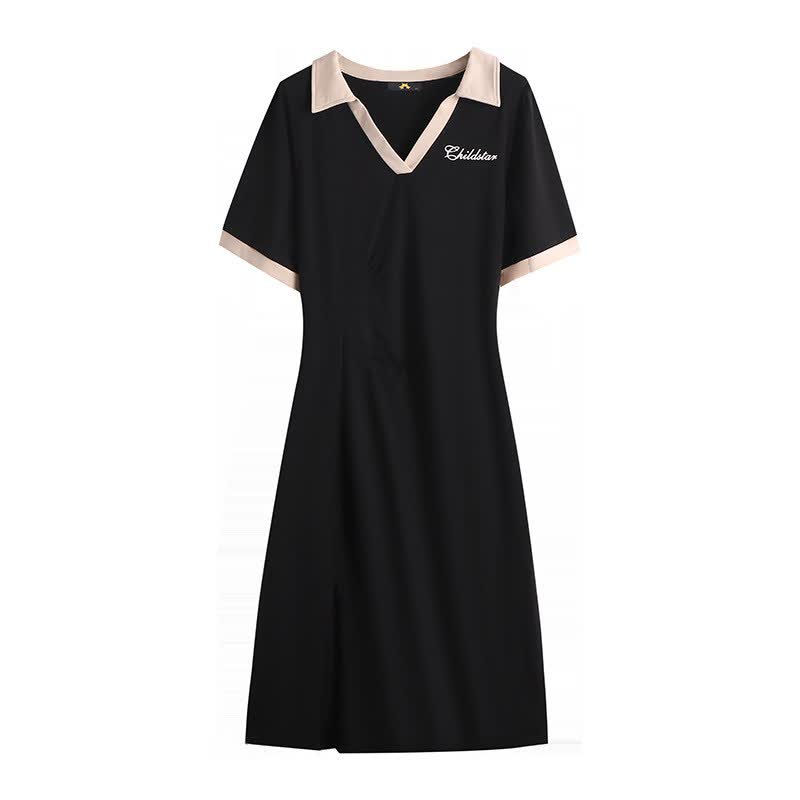 Robe midi décontractée à col contrastant - Noir - 7XL - image 1