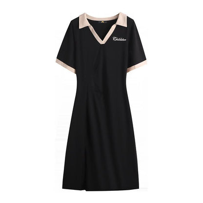 Robe midi décontractée à col contrastant - Noir - 7XL - image 1