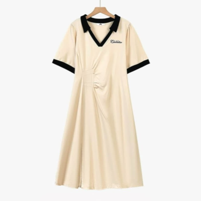 Robe midi décontractée à col contrastant - Beige - 7XL - image 0