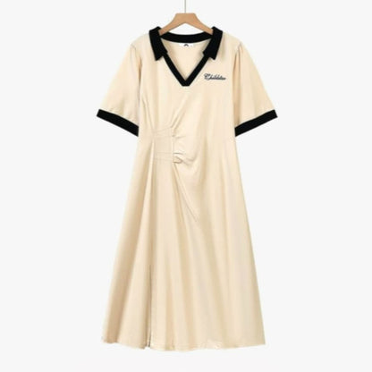 Robe midi décontractée à col contrastant - Beige - 7XL - image 0