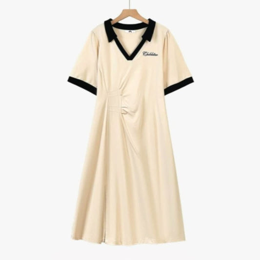 Robe midi décontractée à col contrastant - Beige - 7XL - image 0