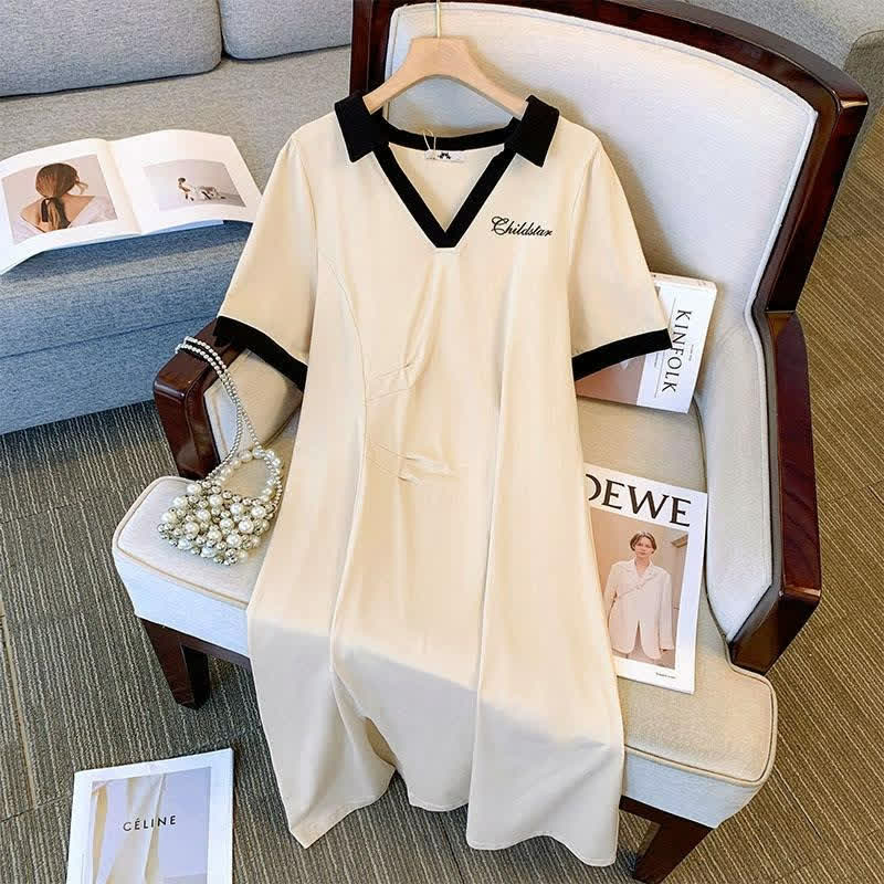 Robe midi décontractée à col contrastant - image 2