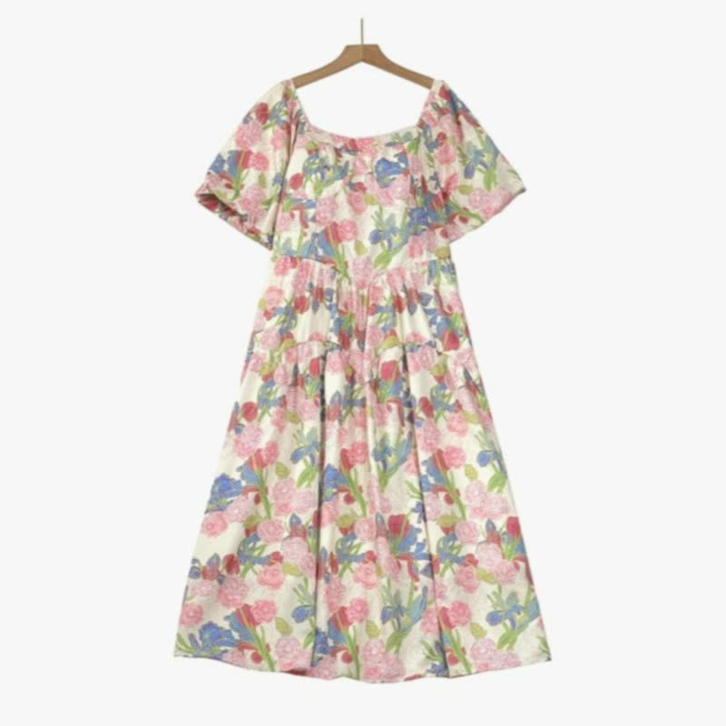 Robe midi fleurie grande taille - Rose - 7XL - image 0