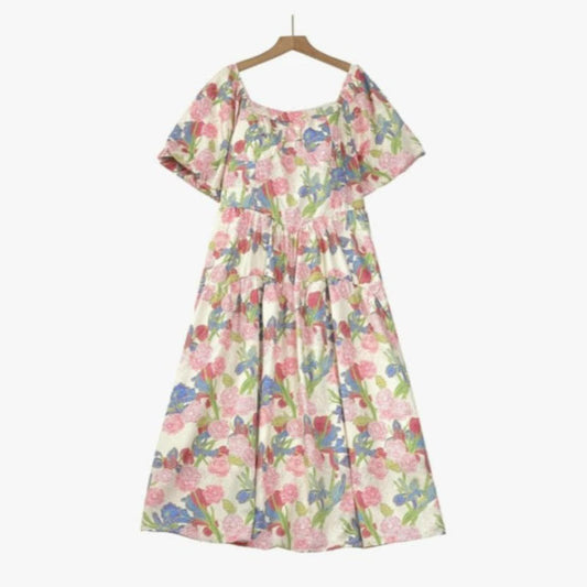 Robe midi fleurie grande taille - Rose - 7XL - image 0
