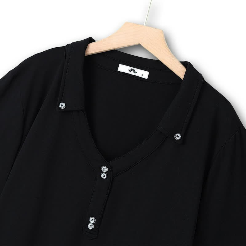 Chemisier grande taille à col V boutonné en mélange de coton - image 3
