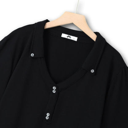 Chemisier grande taille à col V boutonné en mélange de coton - image 3