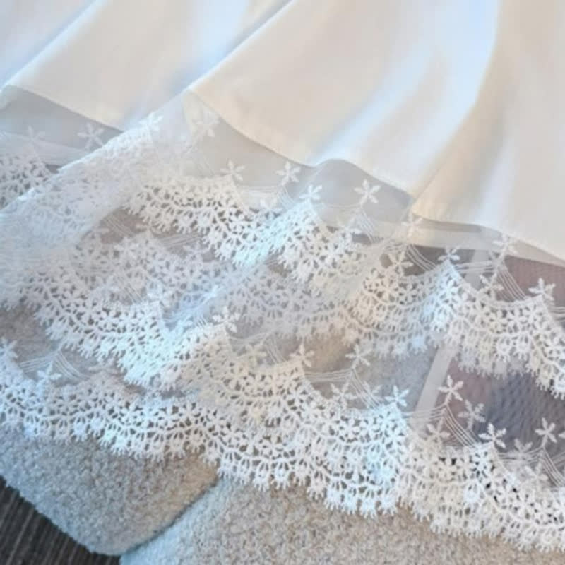 Ensemble haut à ourlet en dentelle grande taille et pantalon bleu marine à fleurs - image 5