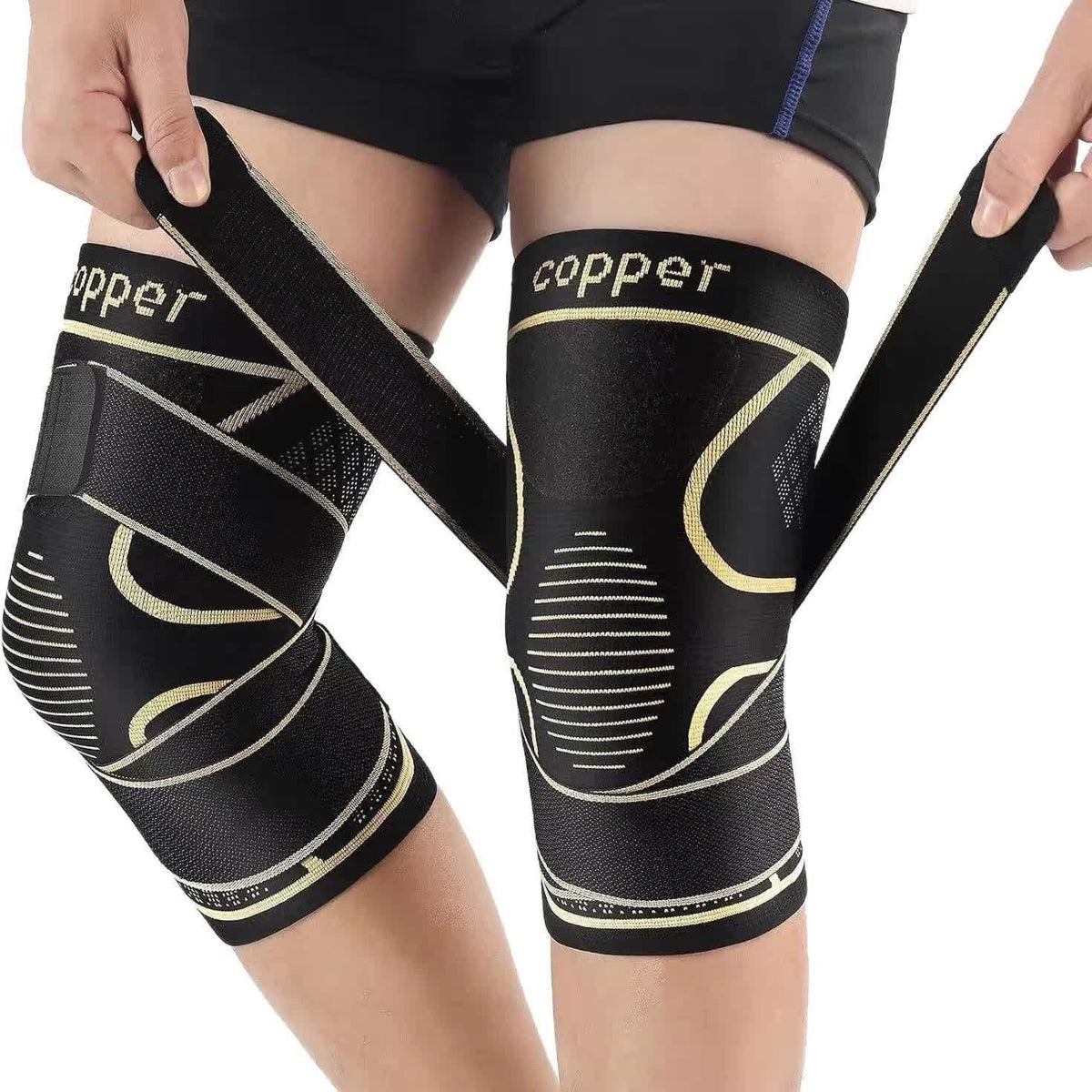 Genouillère de compression en maille de cuivre - Noir - 2XL - image 0
