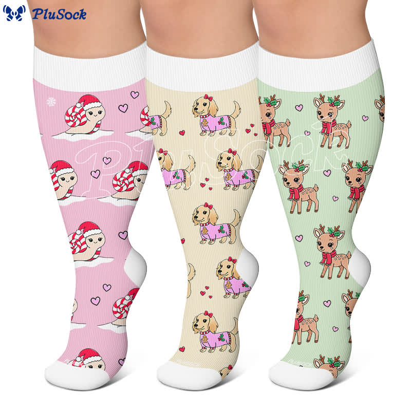 Chaussettes de compression pour chien à motifs d'escargots de Noël grandes tailles - image 0