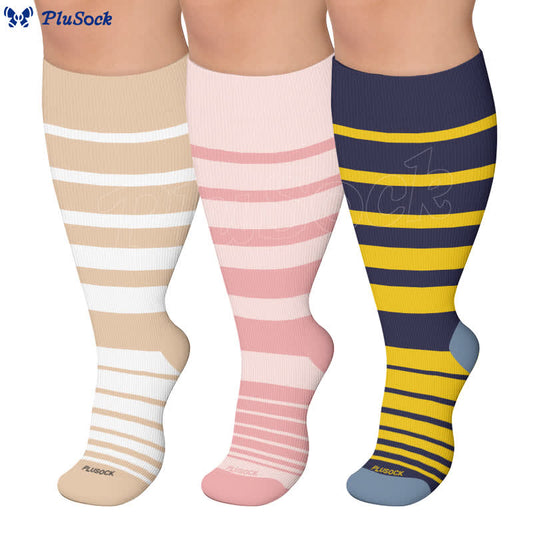 Chaussettes de compression à rayures colorées grandes tailles - image 0