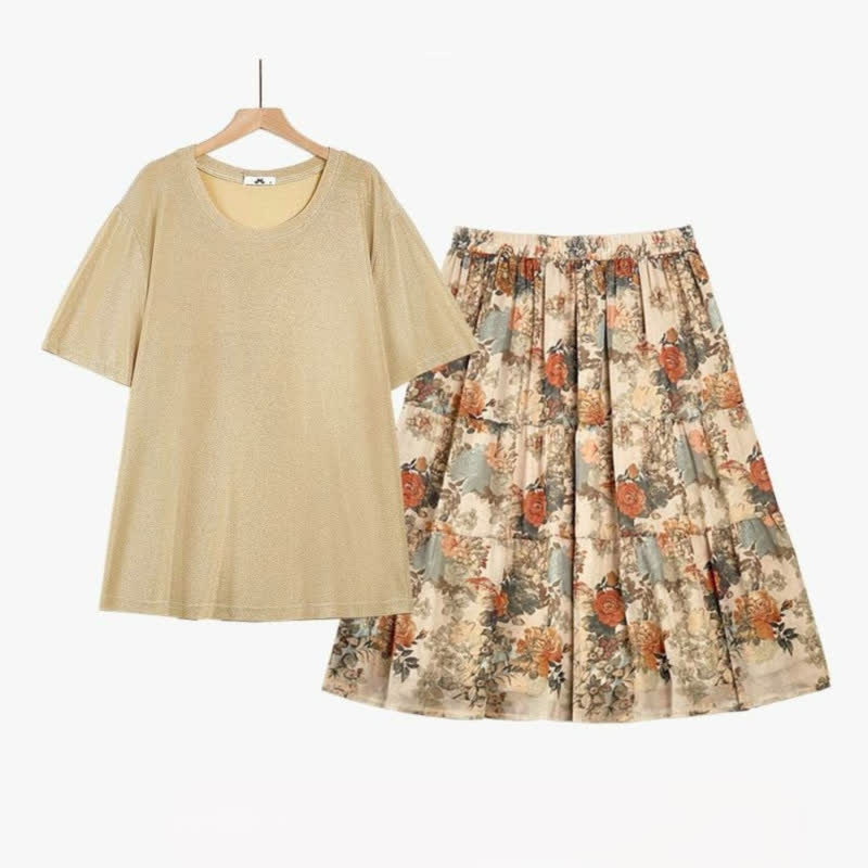 Ensemble jupe deux pièces fleuri vintage grande taille - Ensemble de 2 pièces - 6XL - image 0