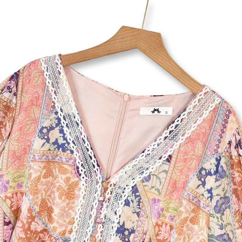 Robe midi vintage patchwork à fleurs - image 1