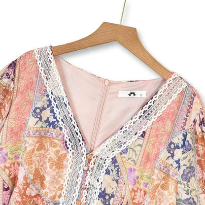 Robe midi vintage patchwork à fleurs - image 1