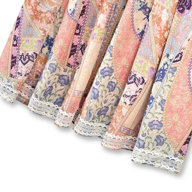Robe midi vintage patchwork à fleurs - image 3