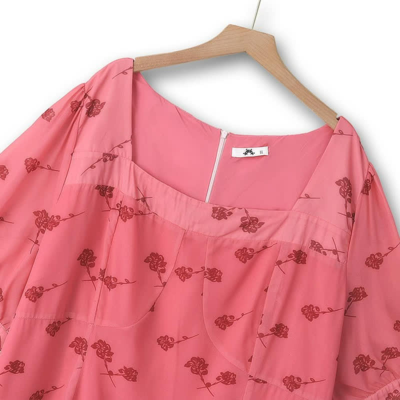 Robe midi vintage à fleurs et col carré - image 1