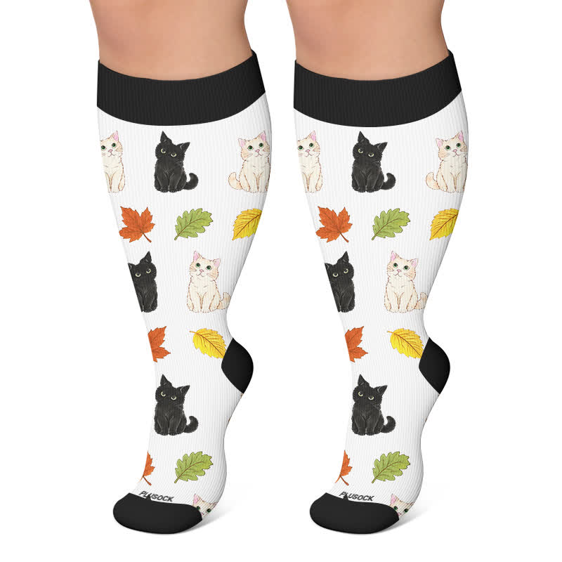 Chaussettes de compression grande taille Automne Chat Grenouille - Blanc - 4XL - image 5