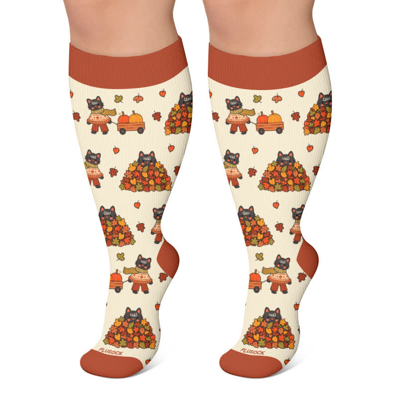 Chaussettes de compression grande taille Automne Chat Grenouille - Brun - 4XL - image 4