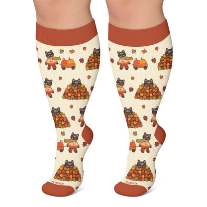 Chaussettes de compression grande taille Automne Chat Grenouille - Brun - 4XL - image 4