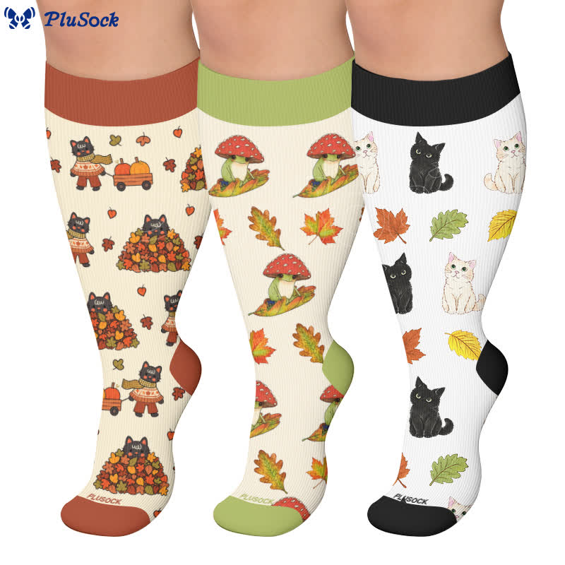 Chaussettes de compression grande taille Automne Chat Grenouille - image 0