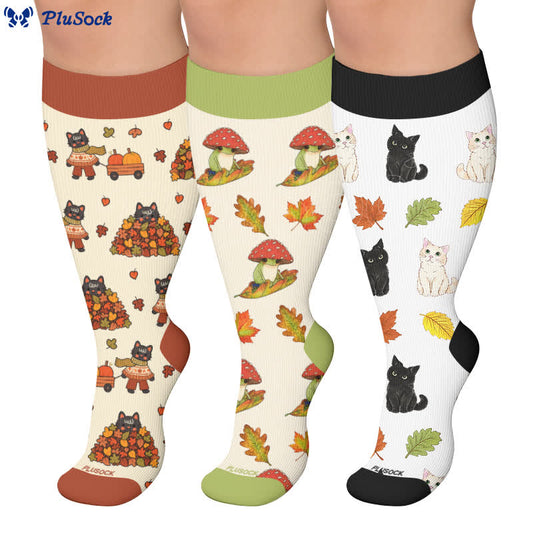 Chaussettes de compression grande taille Automne Chat Grenouille - image 0