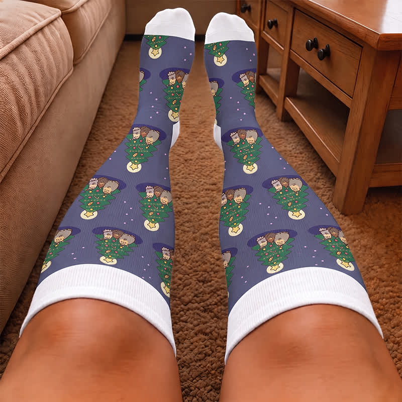 Chaussettes de compression grandes tailles pour Noël avec un adorable chat mignon - image 1