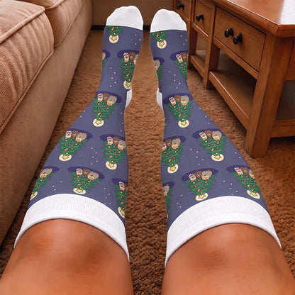 Chaussettes de compression grandes tailles pour Noël avec un adorable chat mignon - image 1