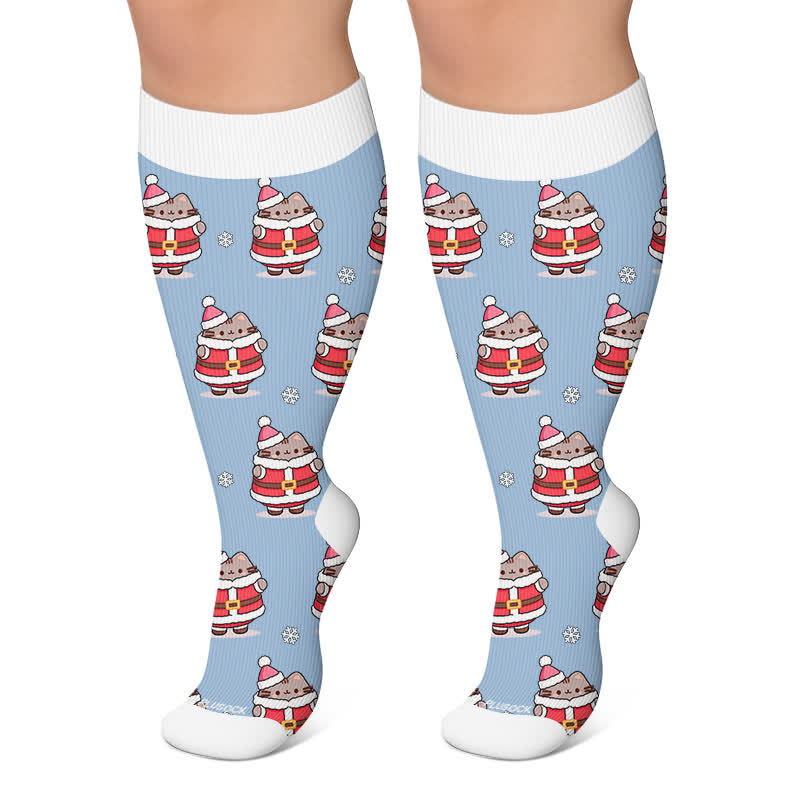 Chaussettes de compression grandes tailles pour Noël avec un adorable chat mignon - Bleu - 4XL - image 5
