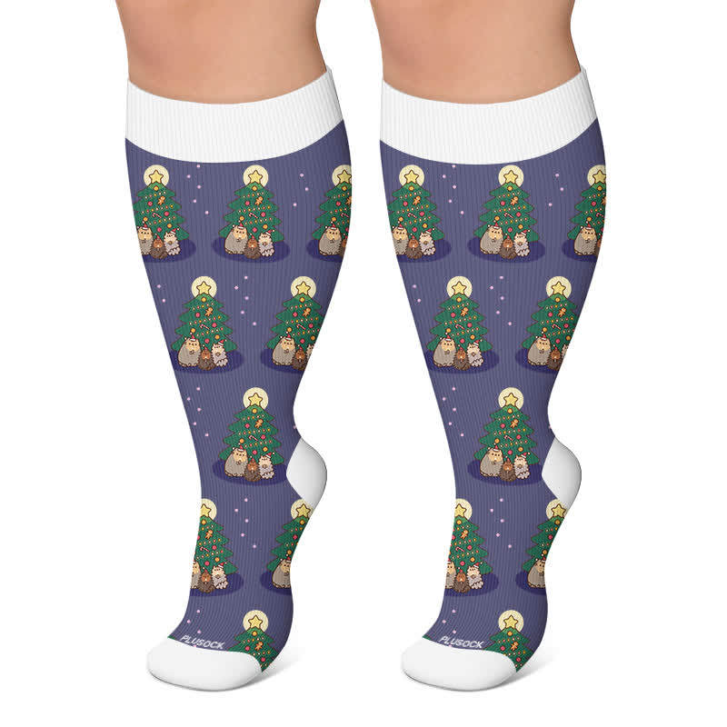 Chaussettes de compression grandes tailles pour Noël avec un adorable chat mignon - Bleu marine - 4XL - image 4