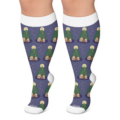 Chaussettes de compression grandes tailles pour Noël avec un adorable chat mignon - Bleu marine - 4XL - image 4